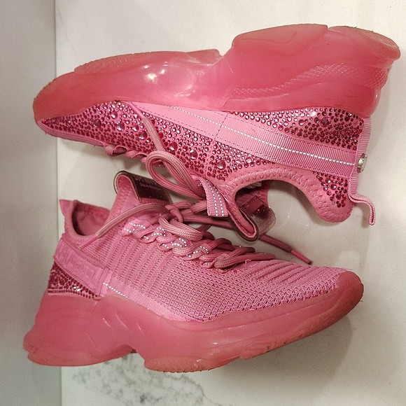Steve Madden Hot Pink Sparkle Maxima Sneakers Size 6 Stretch - Picture 3 of 8